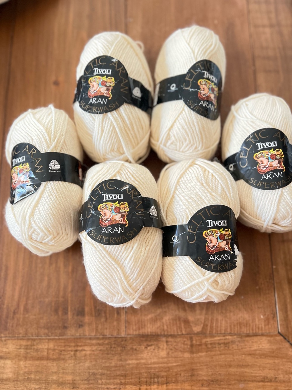 Tivoli Aran Celtic Superwash 100% Wool Yarn Ivory 6 Skeins 100g Each Ireland